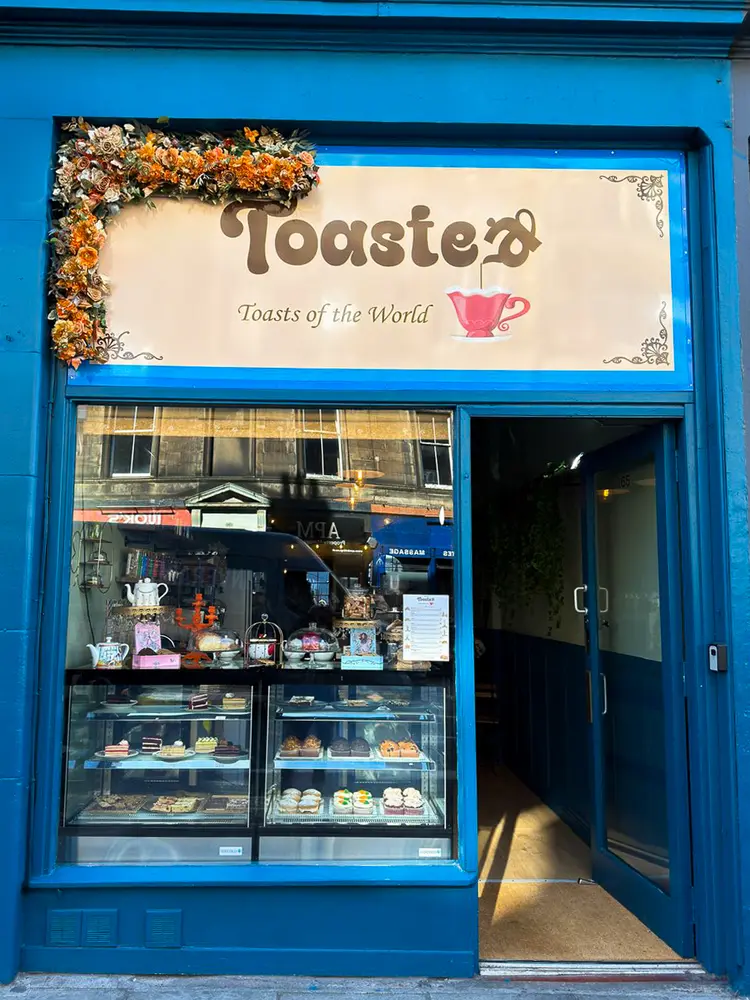 Toastea's cobalt-blue shopfront on Morrison Street